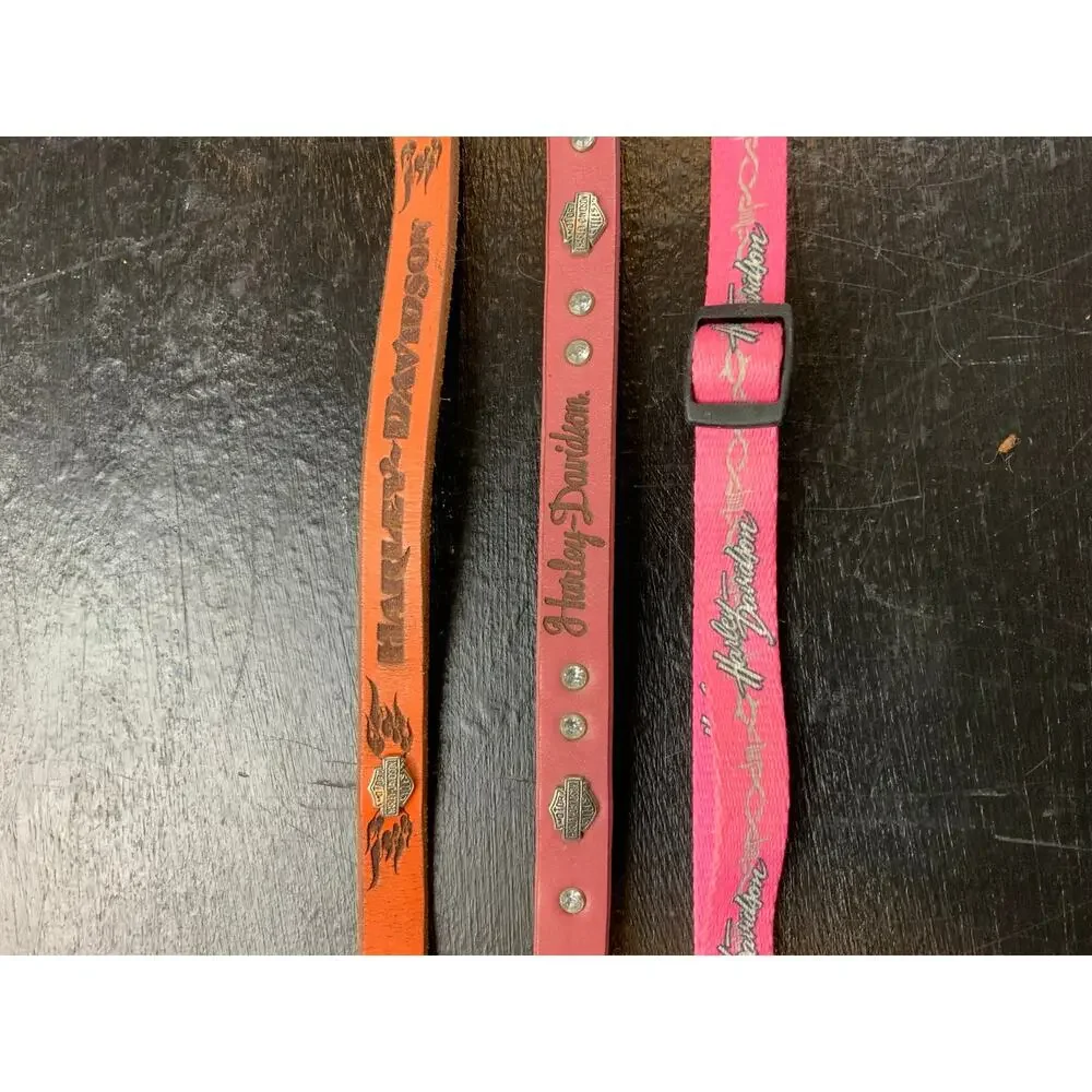 Lot Harley-Davidson Dog Collars Pink Orange Leather Nylon Small Medium Pet